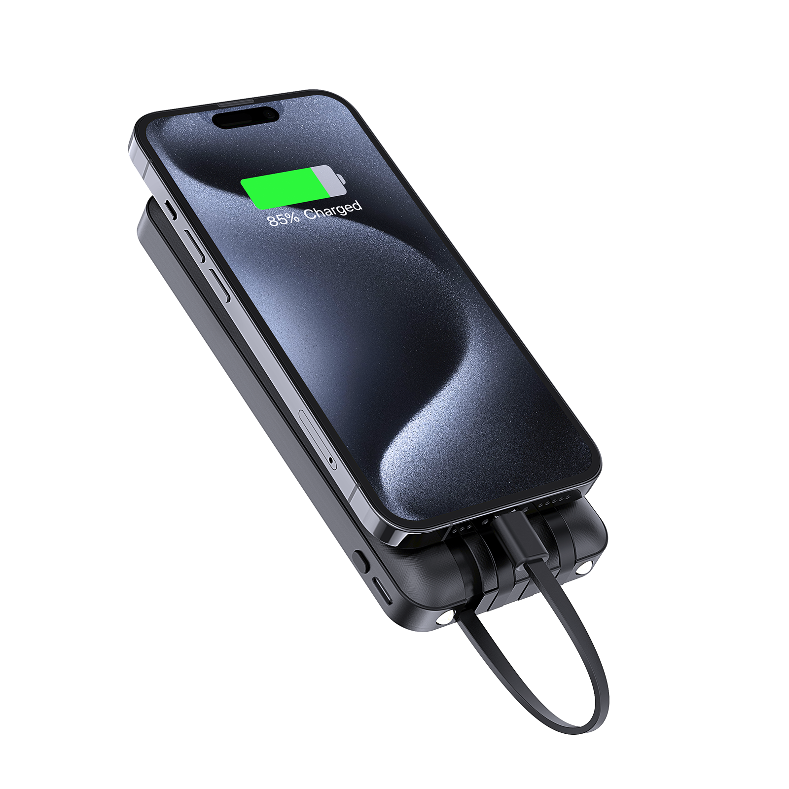 GAR148 10,000mAh Power Bank with Built-in Cables & Dual Flashlights