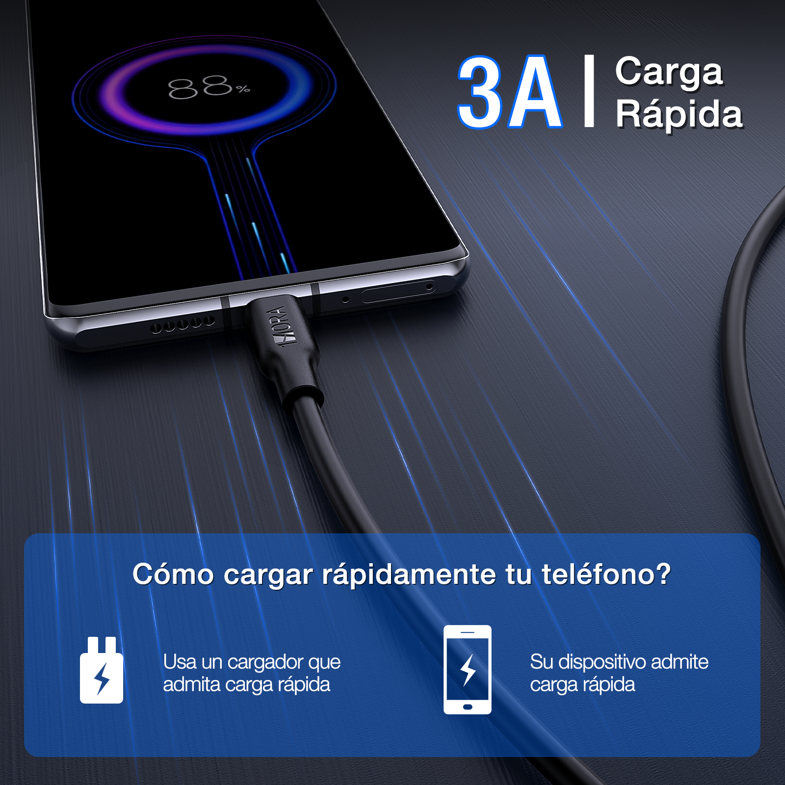 1HORA Cable USB Tipo C 1M 3A CAB251