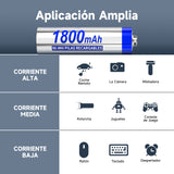 1Hora Pilas AA Recargables Baterias 1800mAh 4 Unidades GAR133